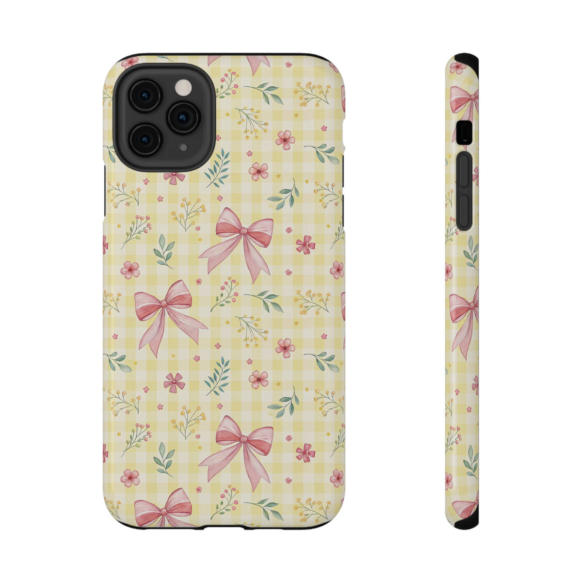 Lemon Bow Gingham protective phone case for iPhone 11 Pro Max, glossy finish