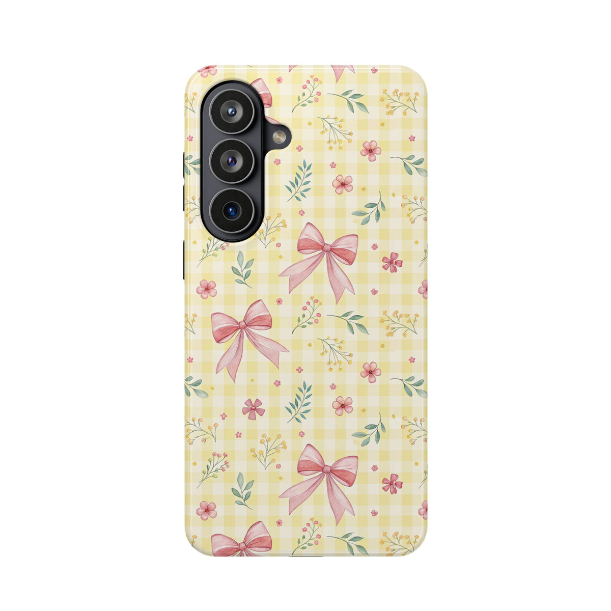 Lemon Bow Gingham MagSafe case for Samsung Galaxy S26 Plus, glossy finish