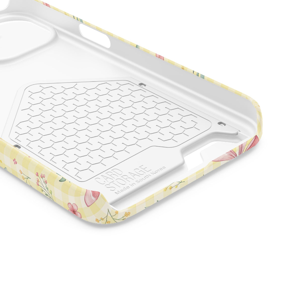 Lemon Bow Gingham phone case with card holder for iPhone 13, glossy finish