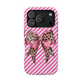 Leopard Bow protective phone case for iPhone 18 Pro, glossy finish