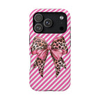 Leopard Bow protective phone case for iPhone 18 Pro, glossy finish