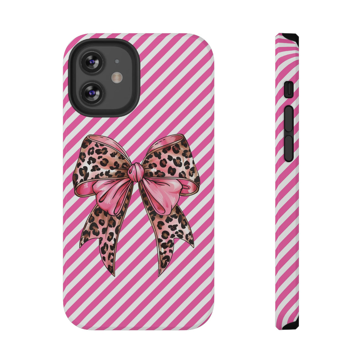 Leopard Bow protective phone case for iPhone 12 Mini, glossy finish