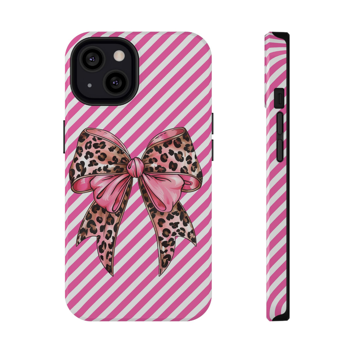 Leopard Bow protective phone case for iPhone 13, glossy finish