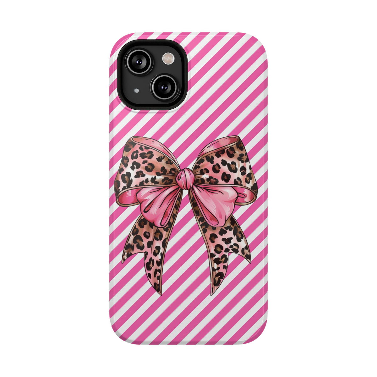 Leopard Bow protective phone case for iPhone 14, glossy finish