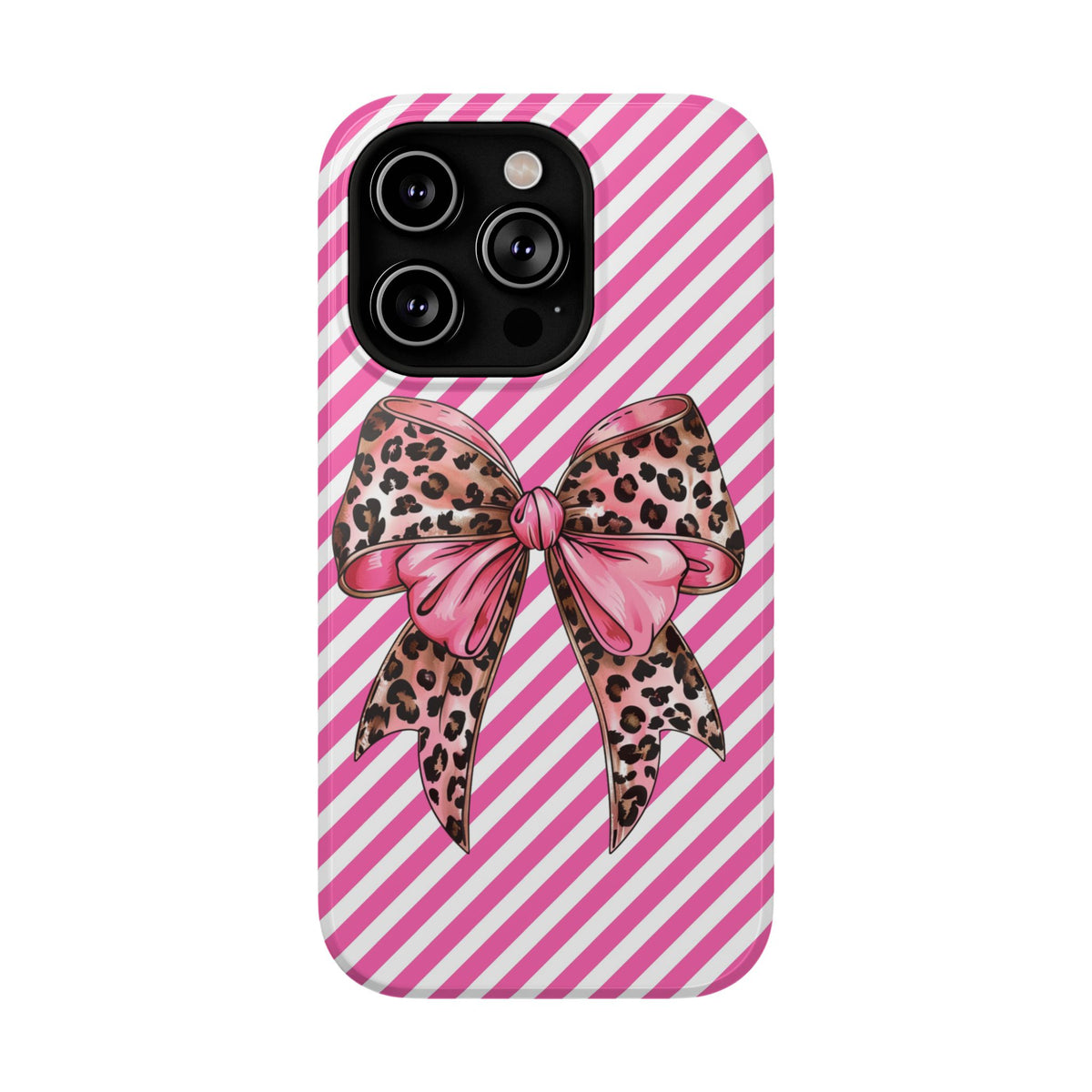 Leopard Bow protective phone case for iPhone 14 Pro, glossy finish