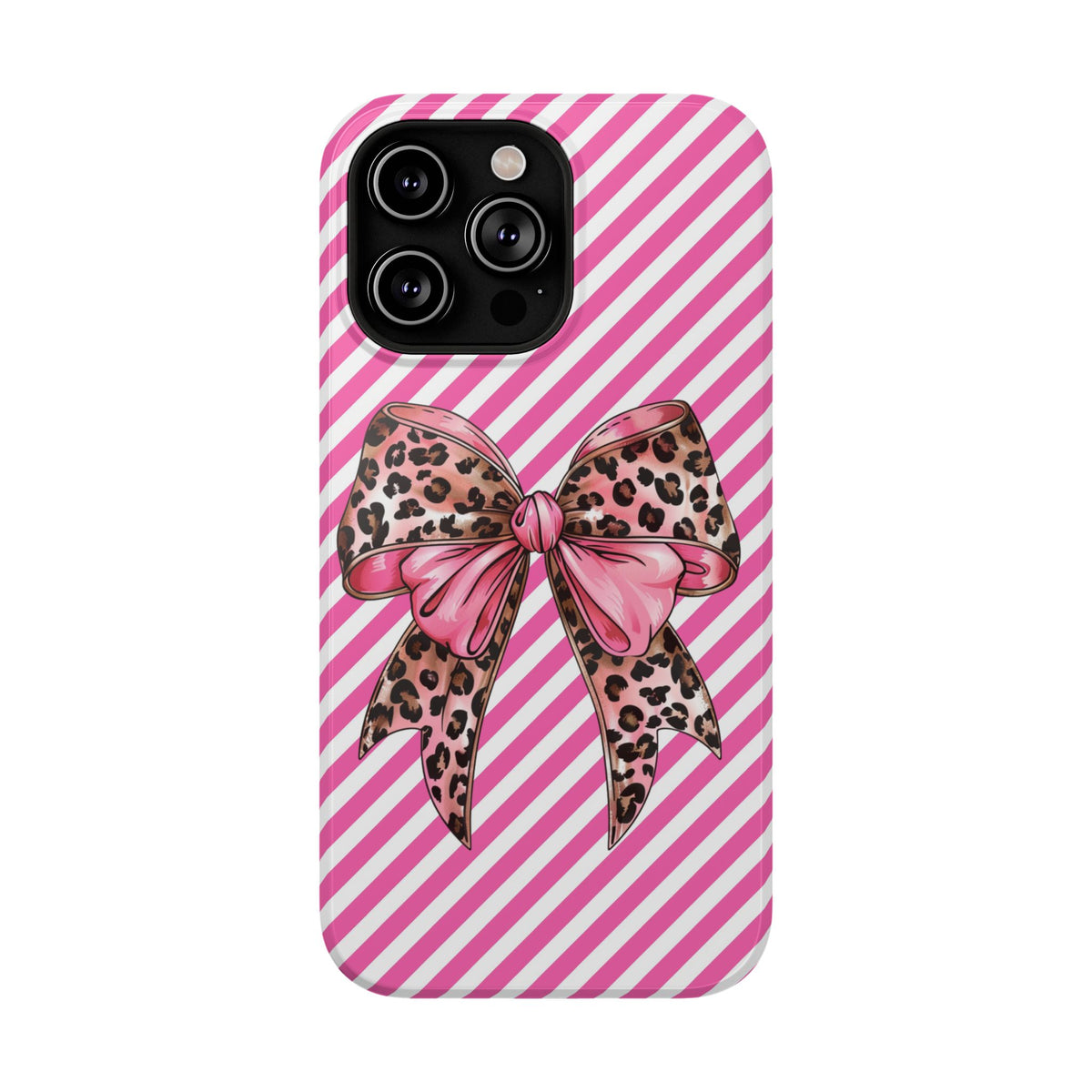 Leopard Bow protective phone case for iPhone 14 Pro Max, glossy finish
