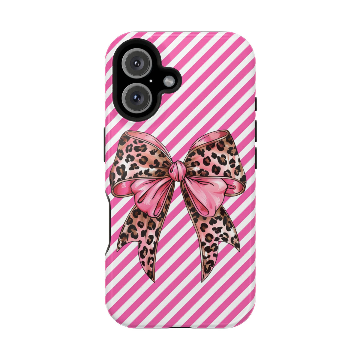 Leopard Bow protective phone case for iPhone 16, glossy finish