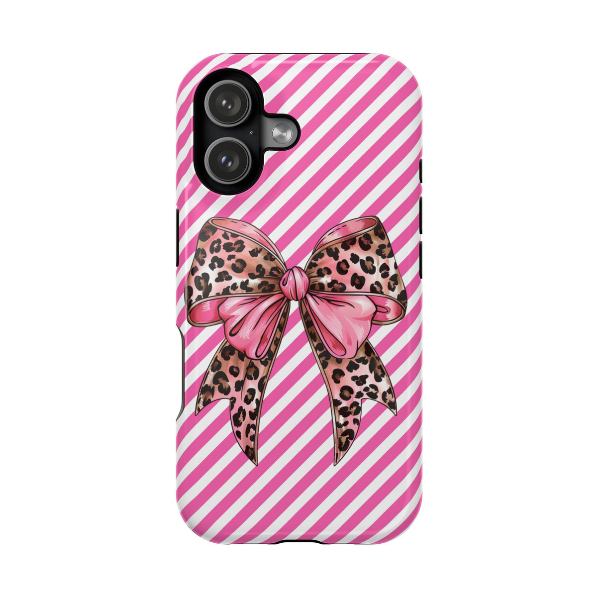 Leopard Bow protective phone case for iPhone 17, glossy finish