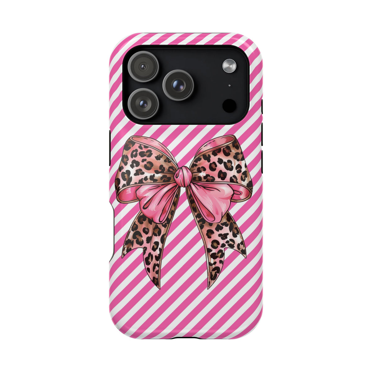 Leopard Bow protective phone case for iPhone 17 Pro, glossy finish
