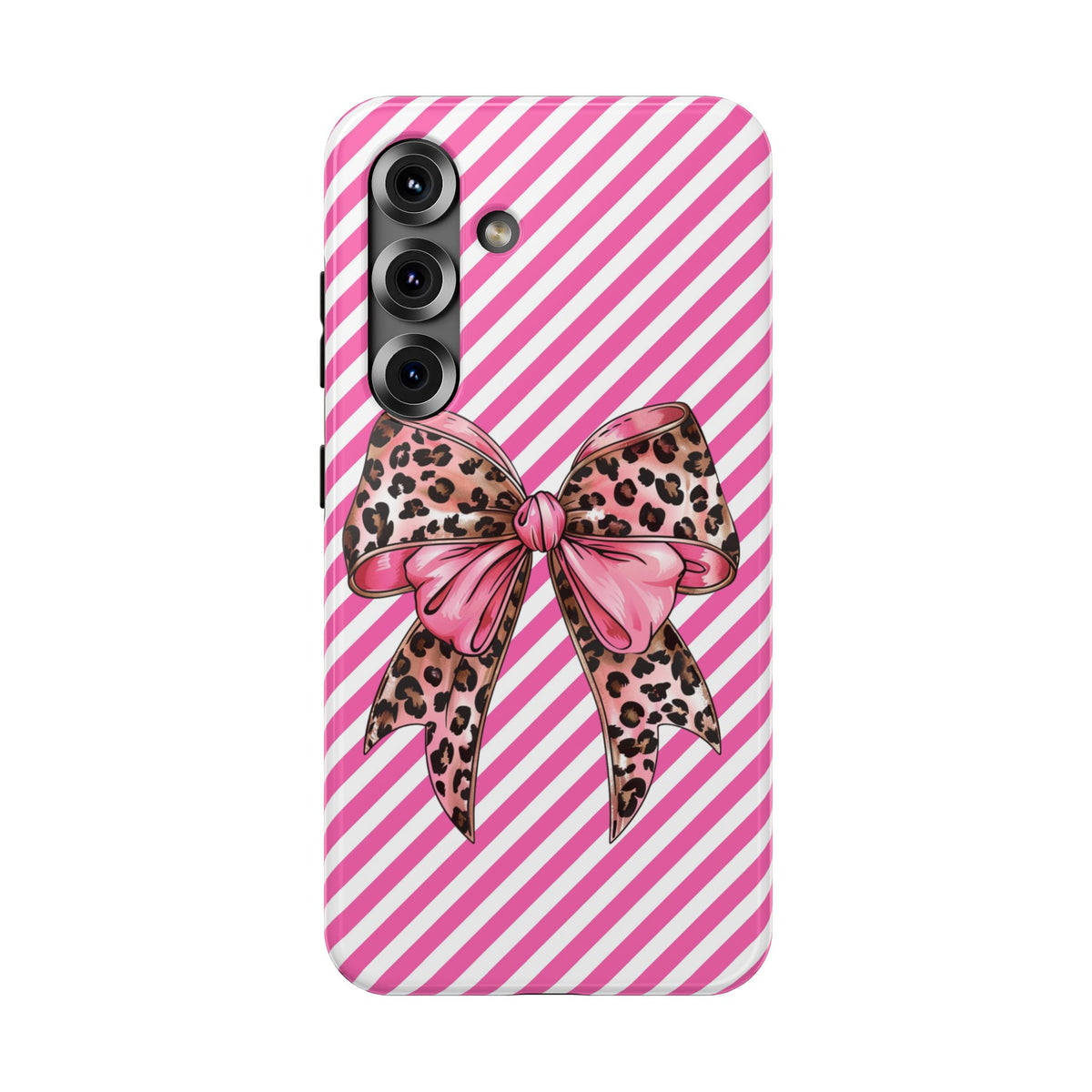 Leopard Bow protective phone case for Samsung Galaxy S25, glossy finish