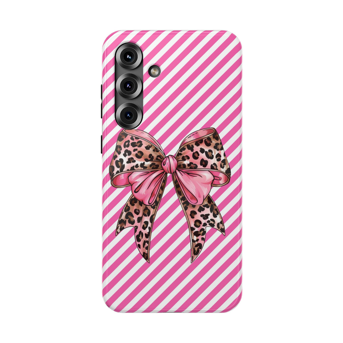 Leopard Bow protective phone case for Samsung Galaxy S25 Plus, glossy finish