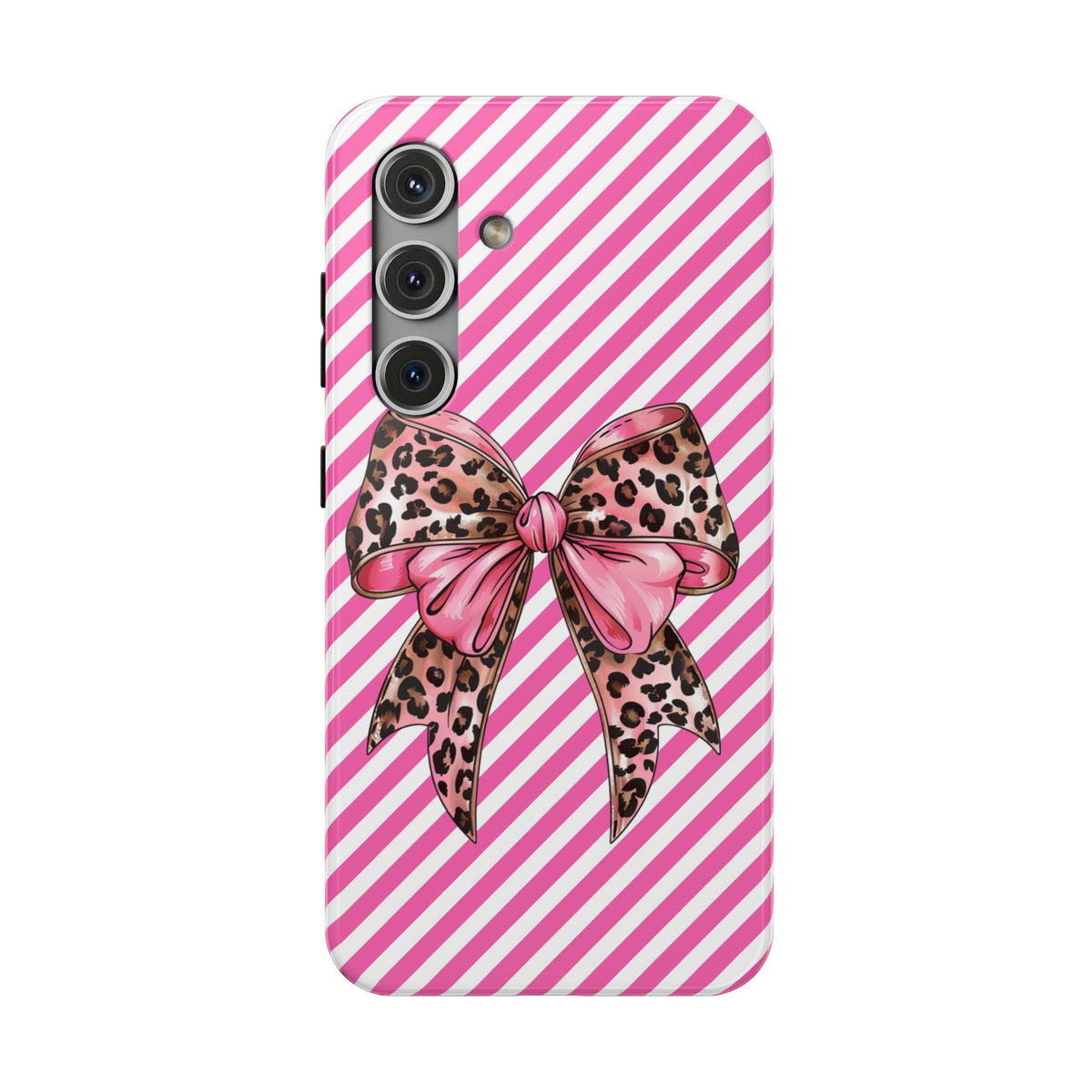 Leopard Bow protective phone case for Samsung Galaxy S24, glossy finish