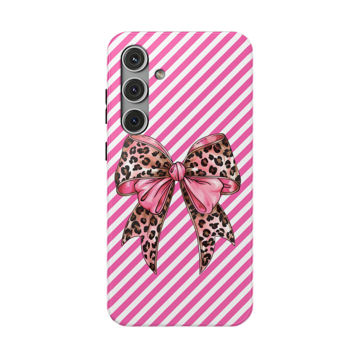 Leopard Bow protective phone case for Samsung Galaxy S24 Plus, glossy finish