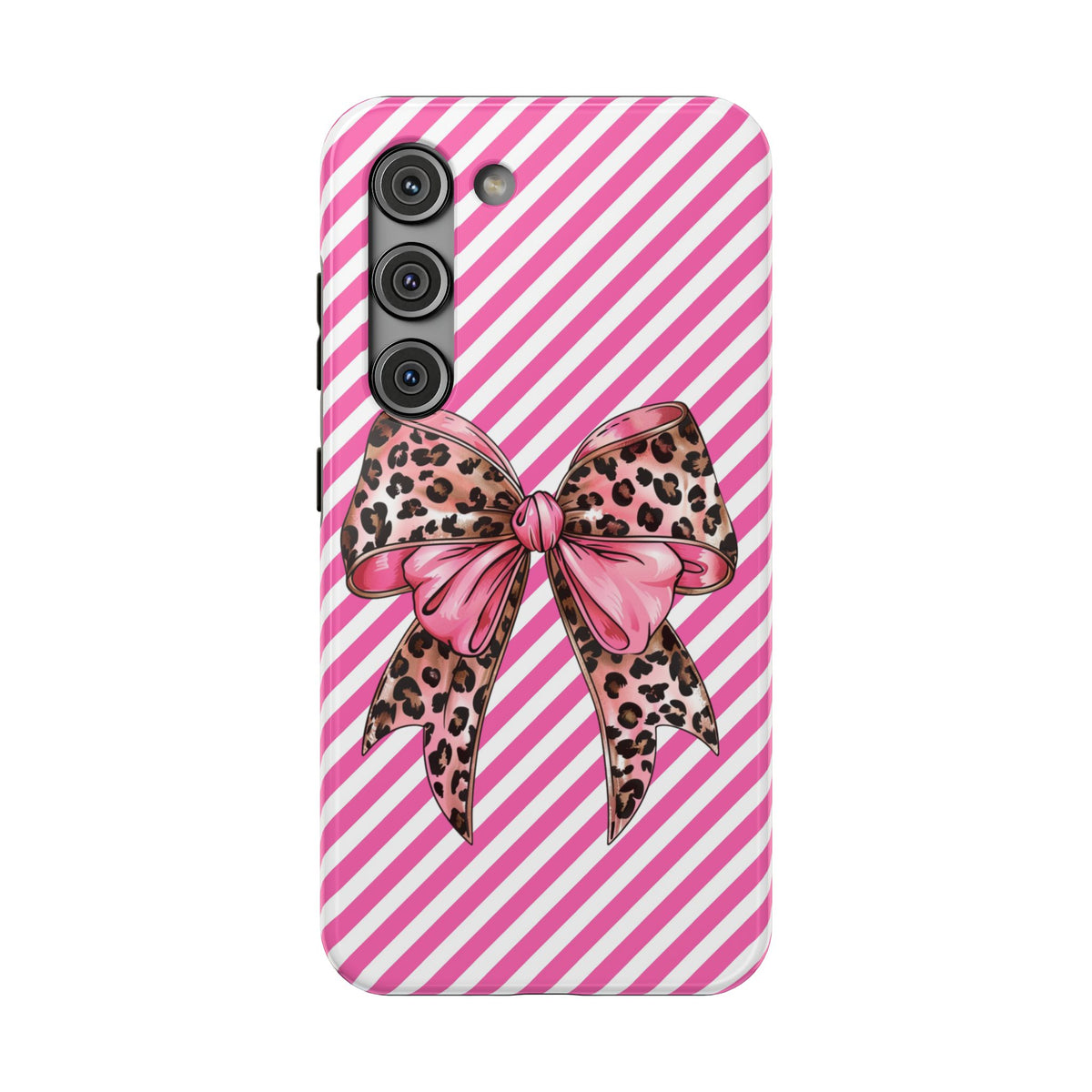 Leopard Bow protective phone case for Samsung Galaxy S23, glossy finish