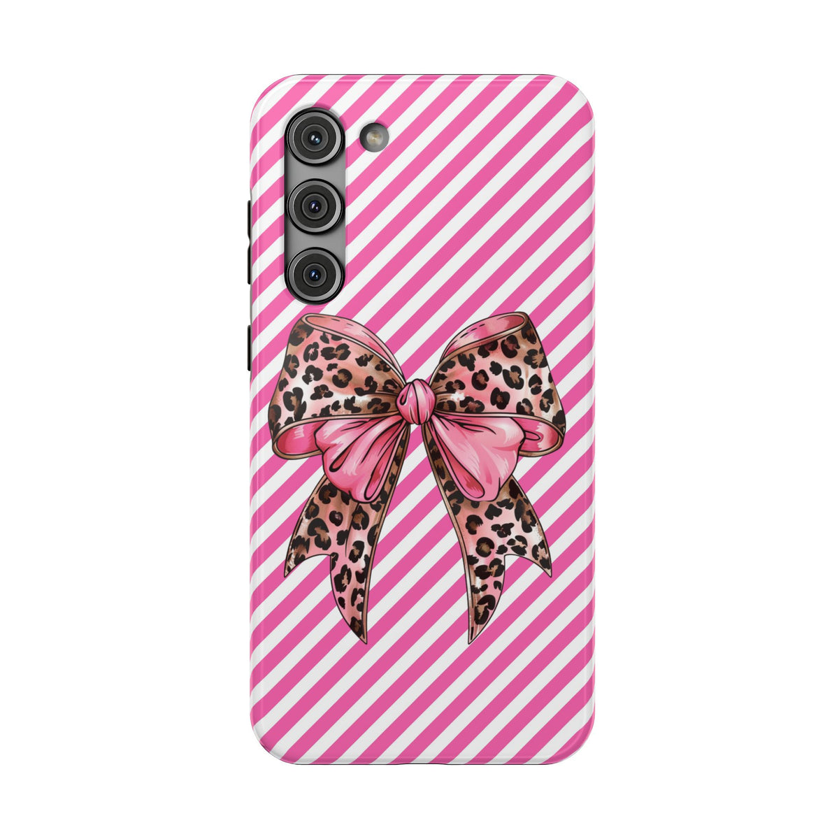 Leopard Bow protective phone case for Samsung Galaxy S23 Plus, glossy finish