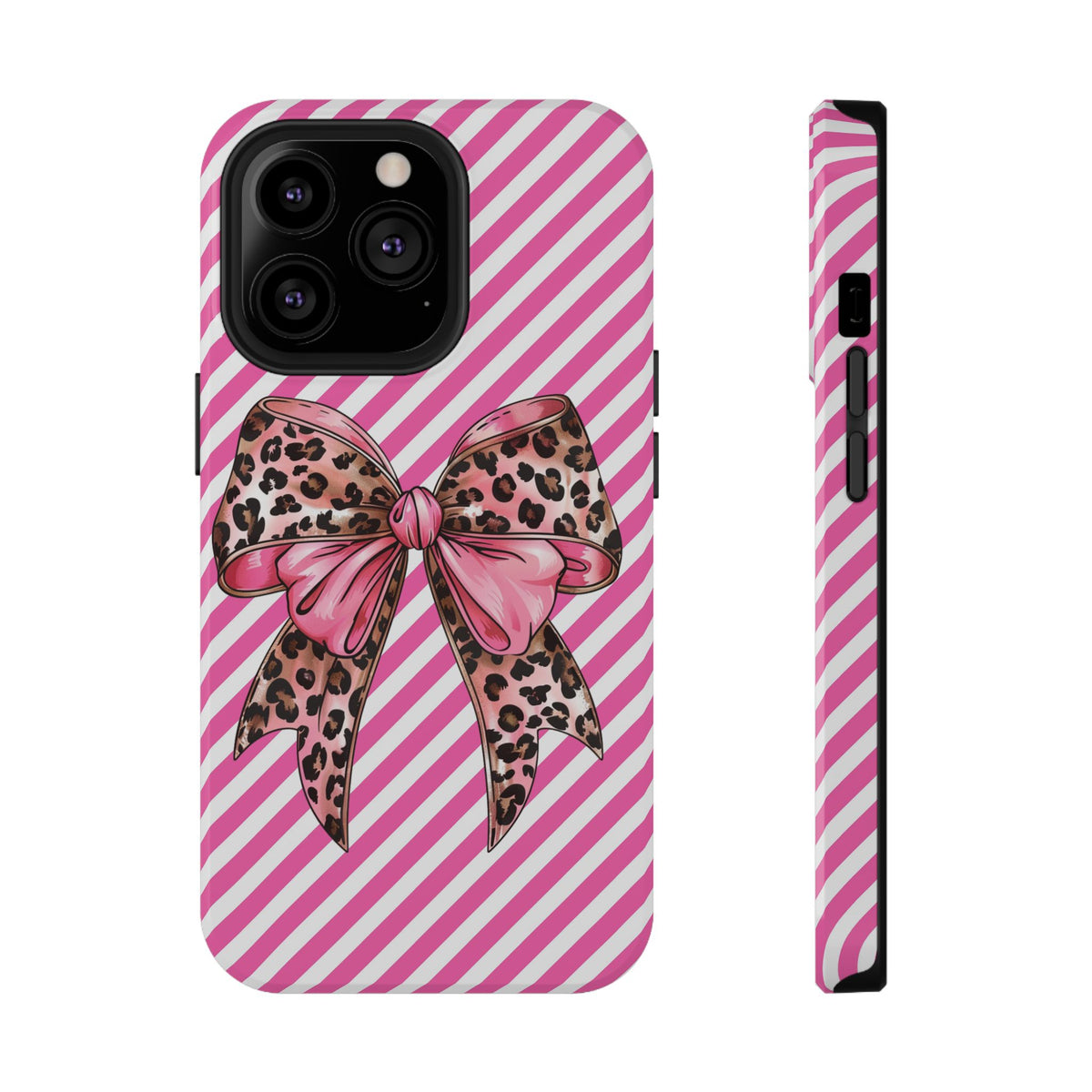 Leopard Bow protective phone case for iPhone 13 Pro, glossy finish