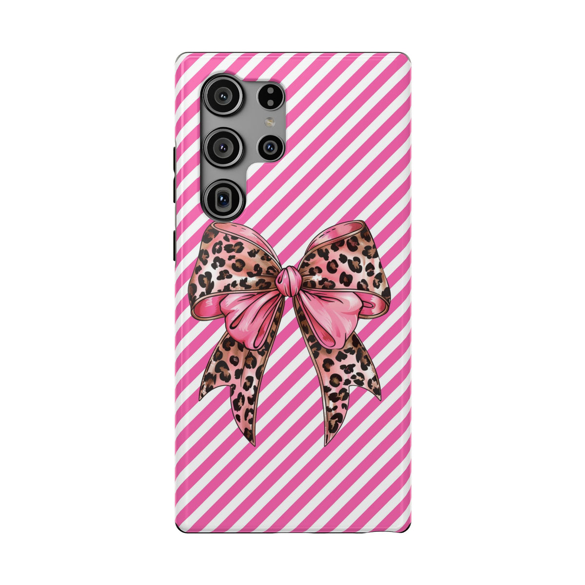 Leopard Bow protective phone case for Samsung Galaxy S23 Ultra, glossy finish