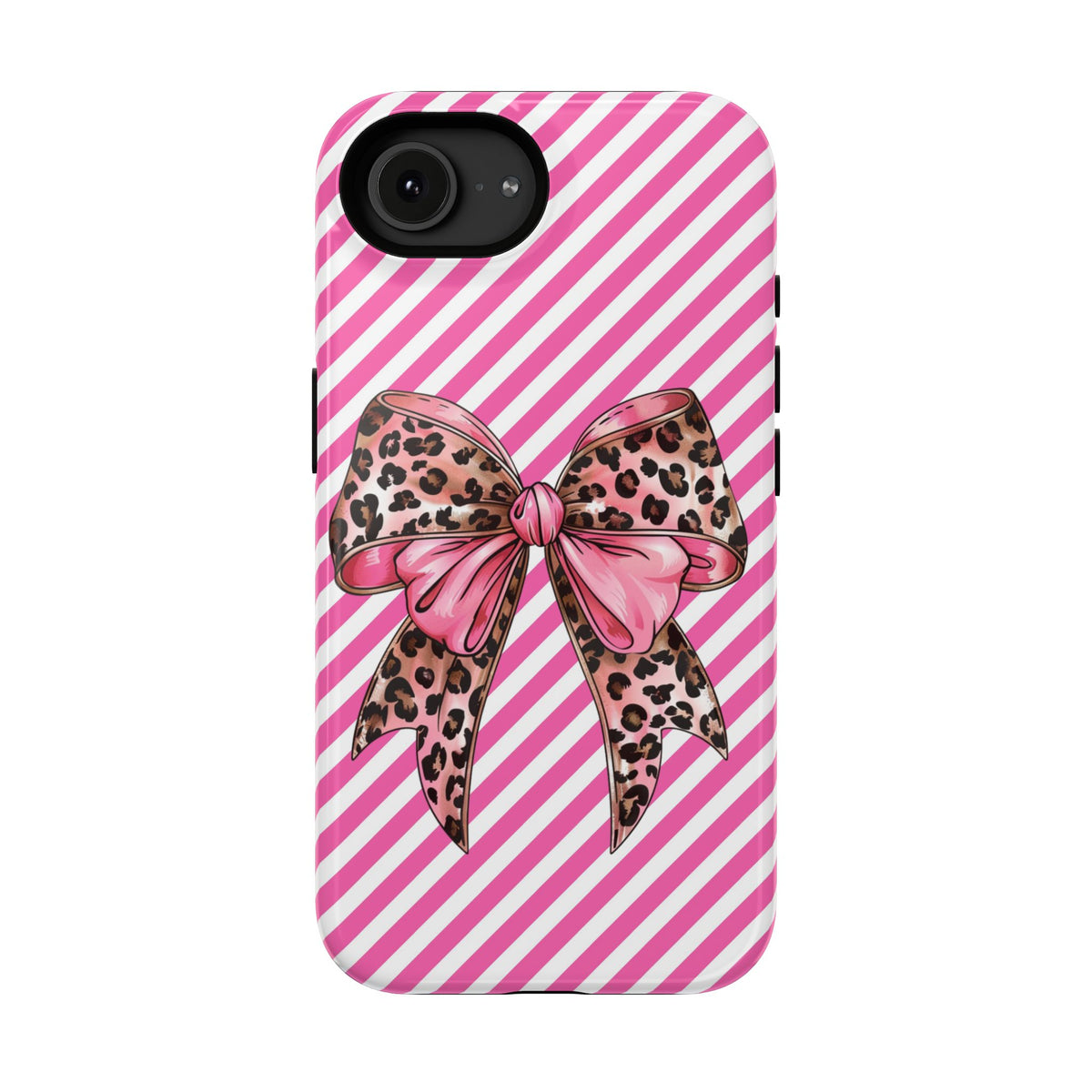 Leopard Bow protective phone case for iPhone 16e, glossy finish