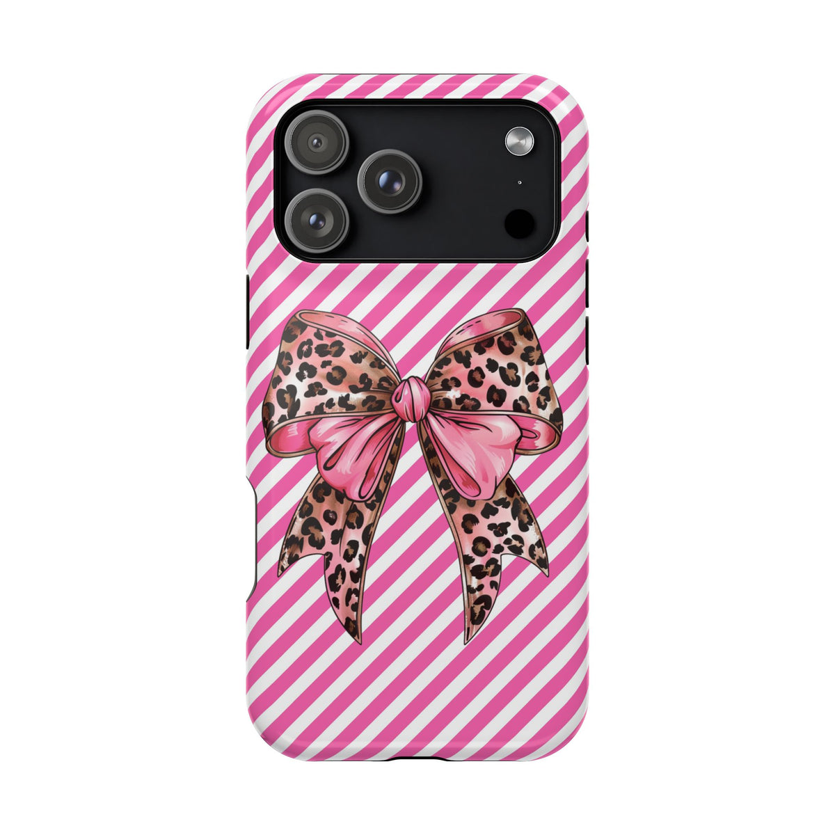 Leopard Bow protective phone case for iPhone 18 Pro Max, glossy finish