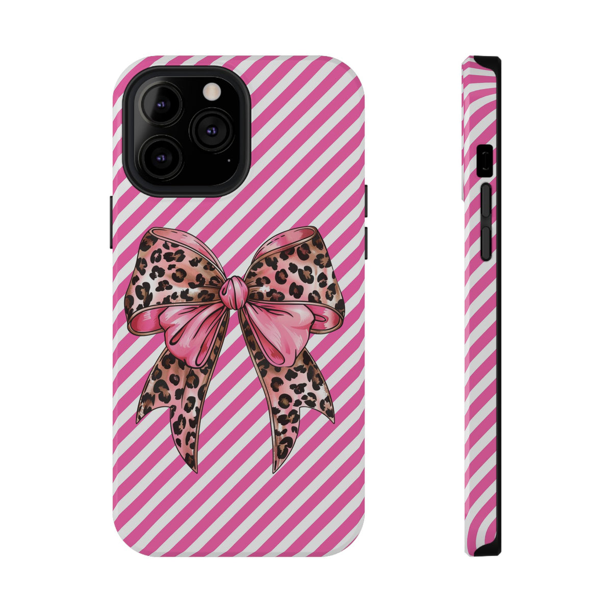 Leopard Bow protective phone case for iPhone 13 Pro Max, glossy finish