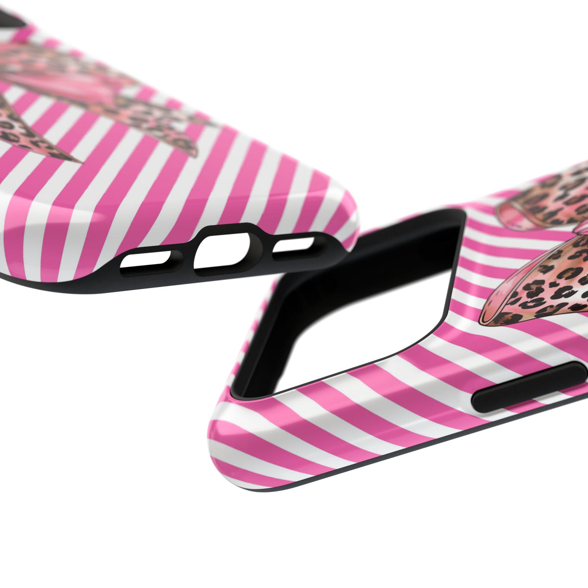 Leopard Bow protective phone case, close-up at an angle