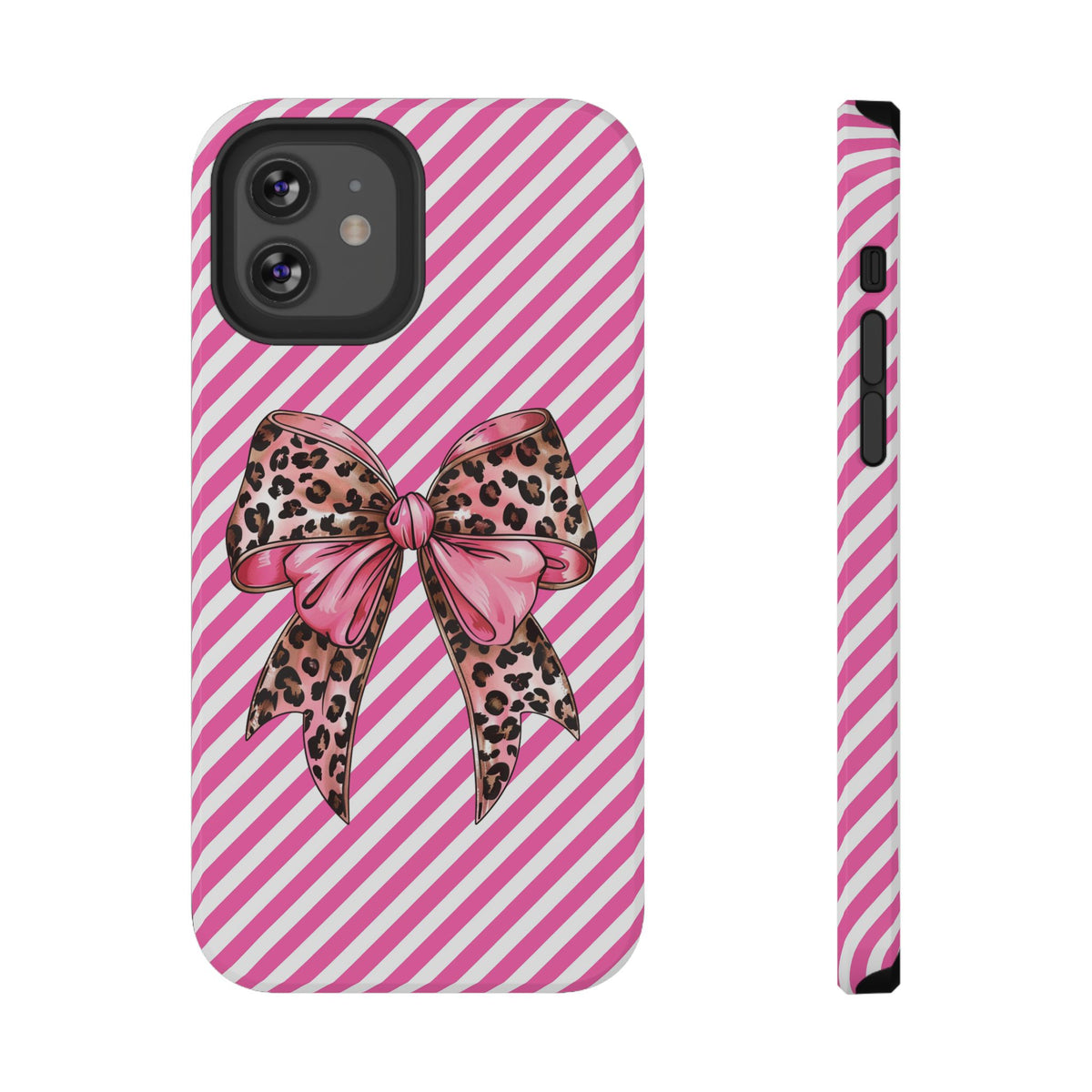 Leopard Bow protective phone case for iPhone 12, glossy finish