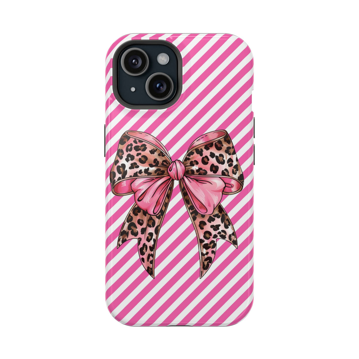 Leopard Bow MagSafe case for iPhone 15, glossy finish