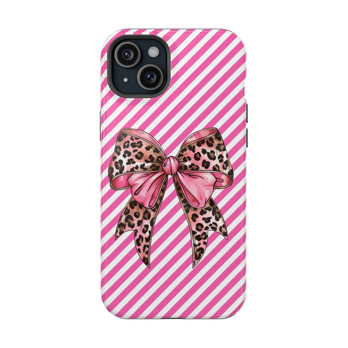 Leopard Bow MagSafe case for iPhone 15 Plus, glossy finish