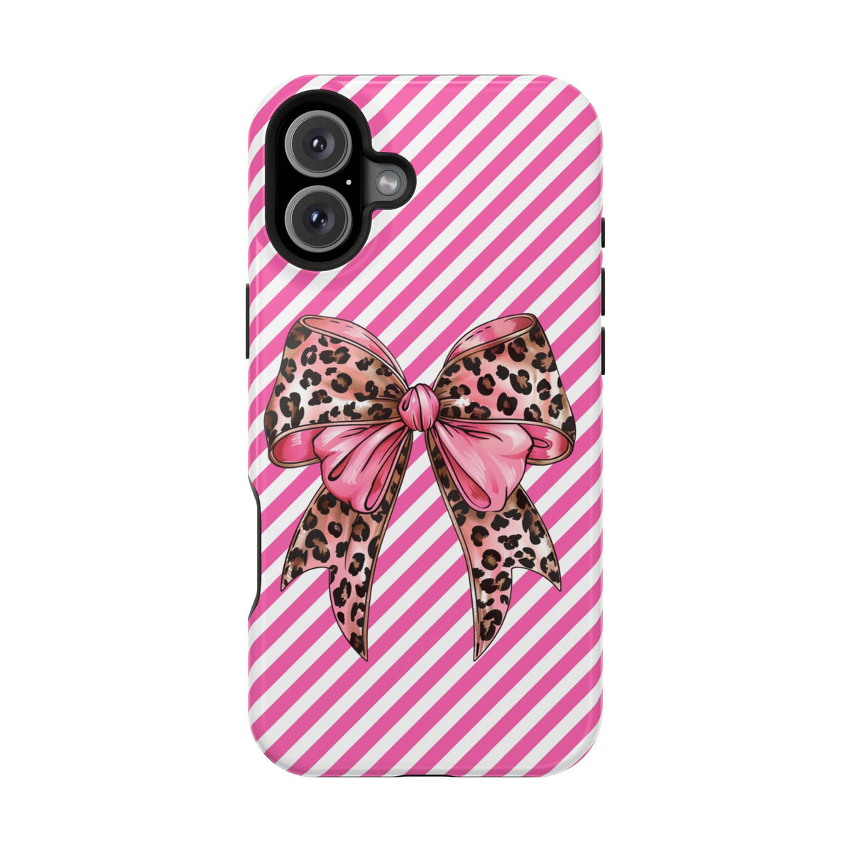 Leopard Bow MagSafe case for iPhone 16 Plus, glossy finish