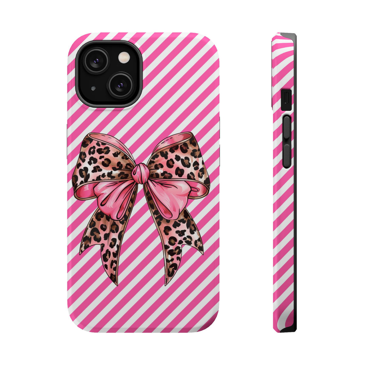 Leopard Bow MagSafe case for iPhone 14, glossy finish