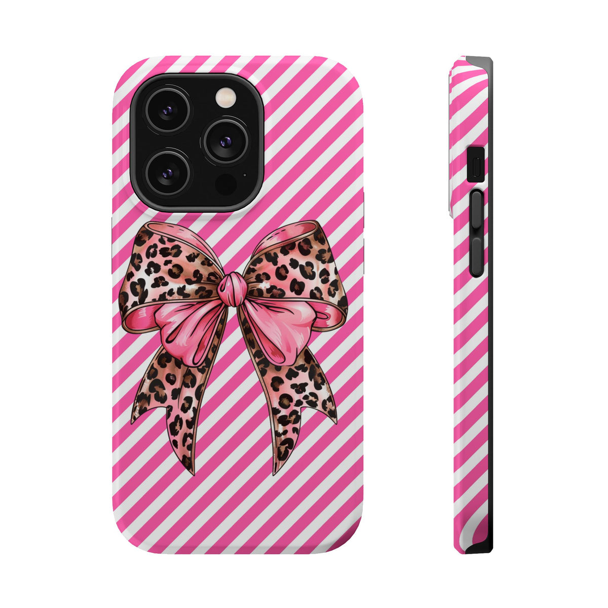 Leopard Bow MagSafe case for iPhone 14 Pro, glossy finish