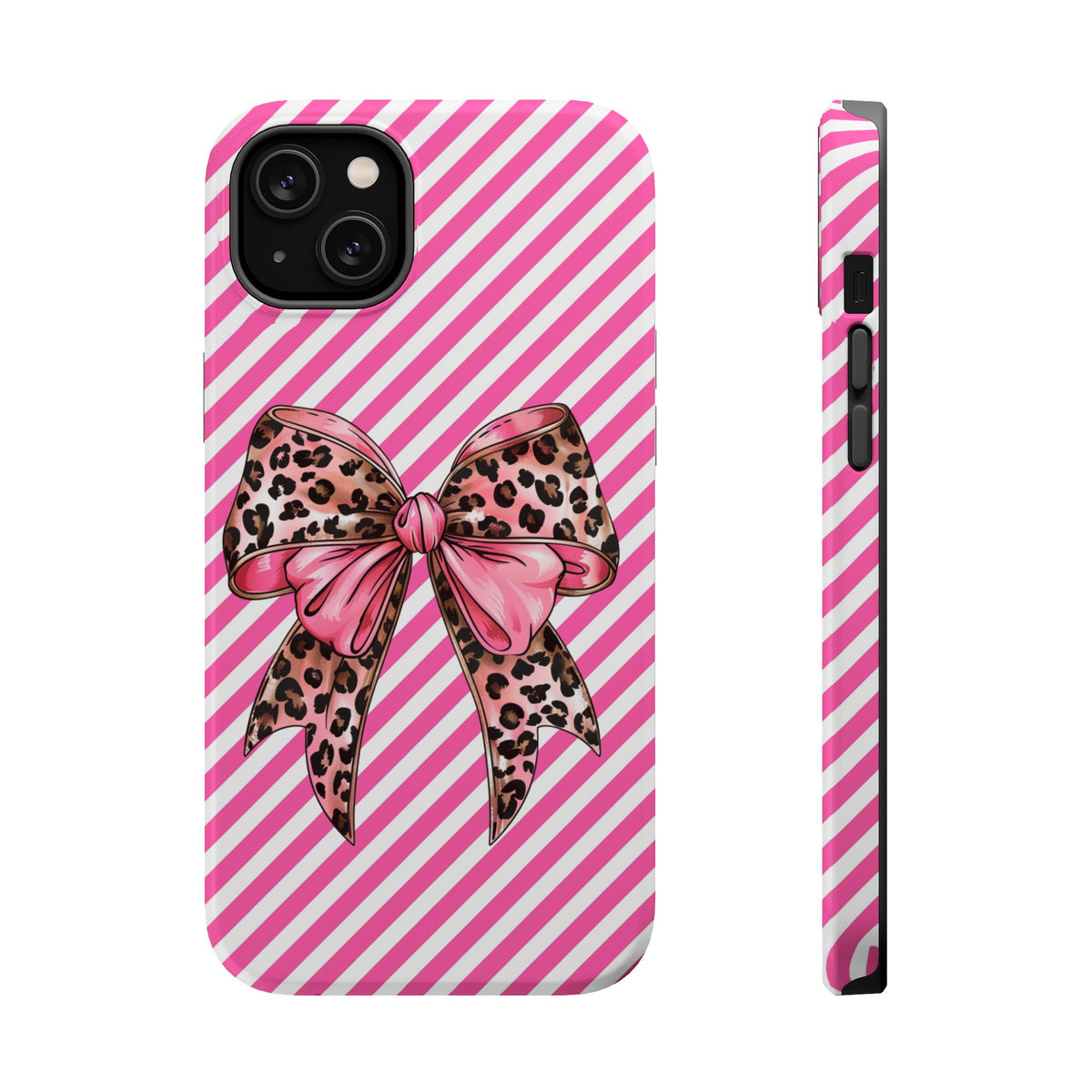 Leopard Bow MagSafe case for iPhone 14 Plus, glossy finish