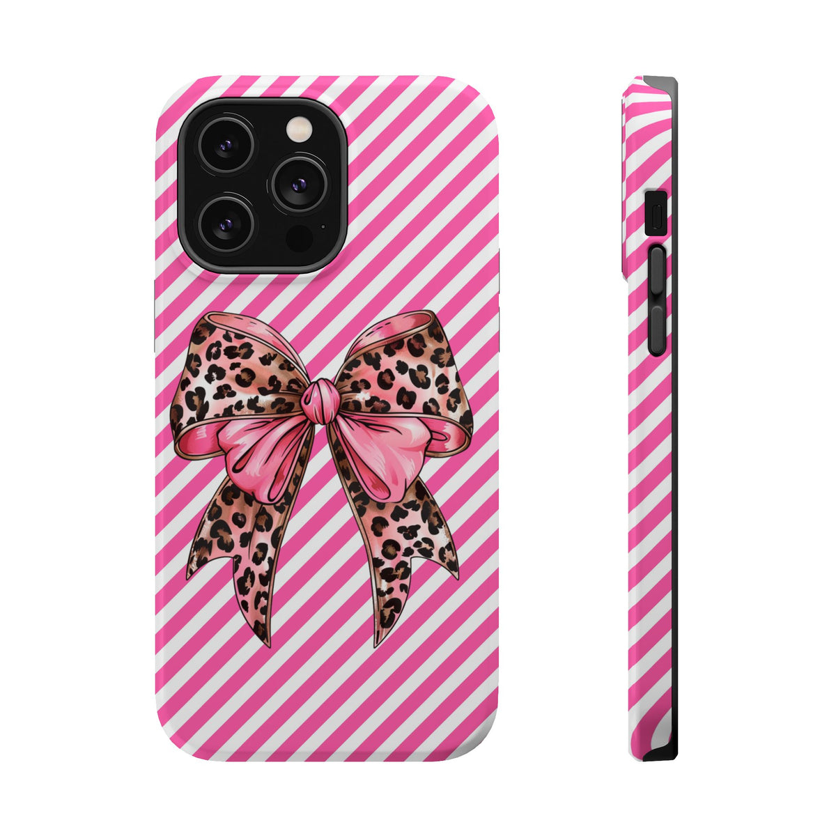 Leopard Bow MagSafe case for iPhone 14 Pro Max, glossy finish