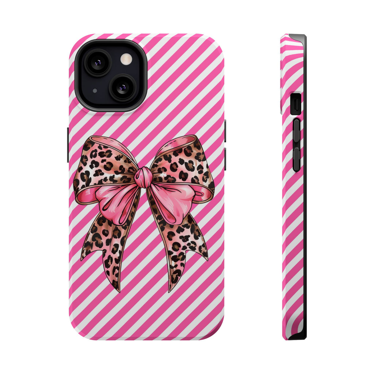 Leopard Bow MagSafe case for iPhone 13, glossy finish