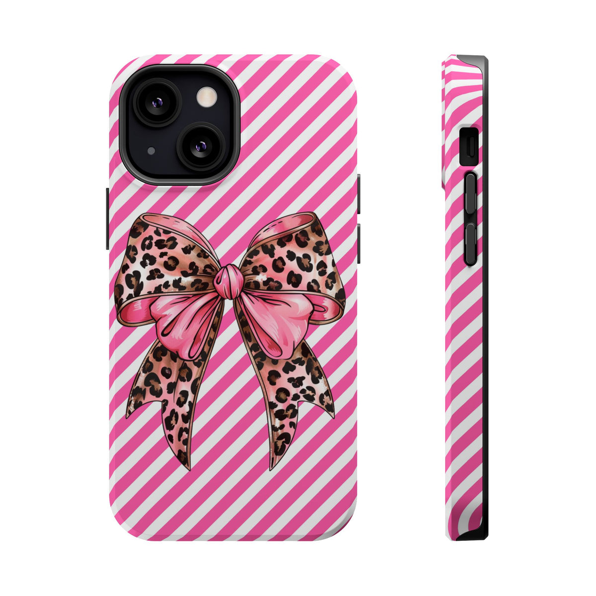 Leopard Bow MagSafe case for iPhone 13 Mini, glossy finish
