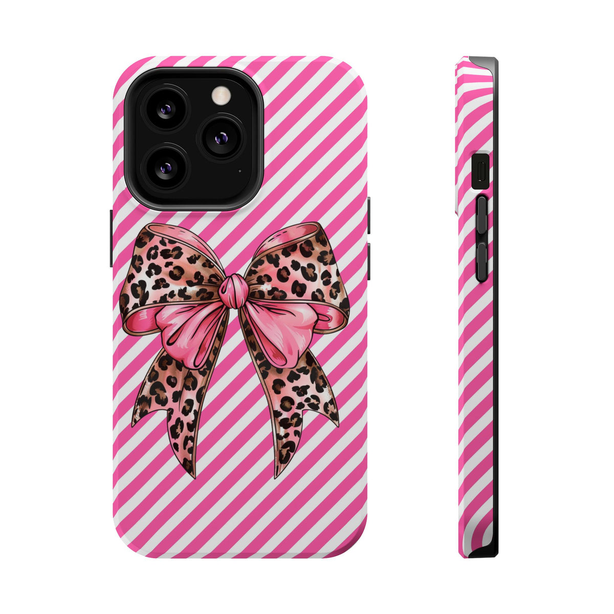 Leopard Bow MagSafe case for iPhone 13 Pro, glossy finish