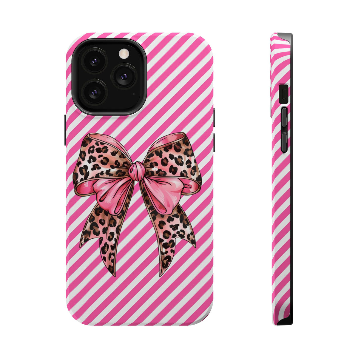 Leopard Bow MagSafe case for iPhone 13 Pro Max, glossy finish