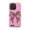 Leopard Bow phone case with card holder for iPhone 16 Pro, glossy finish