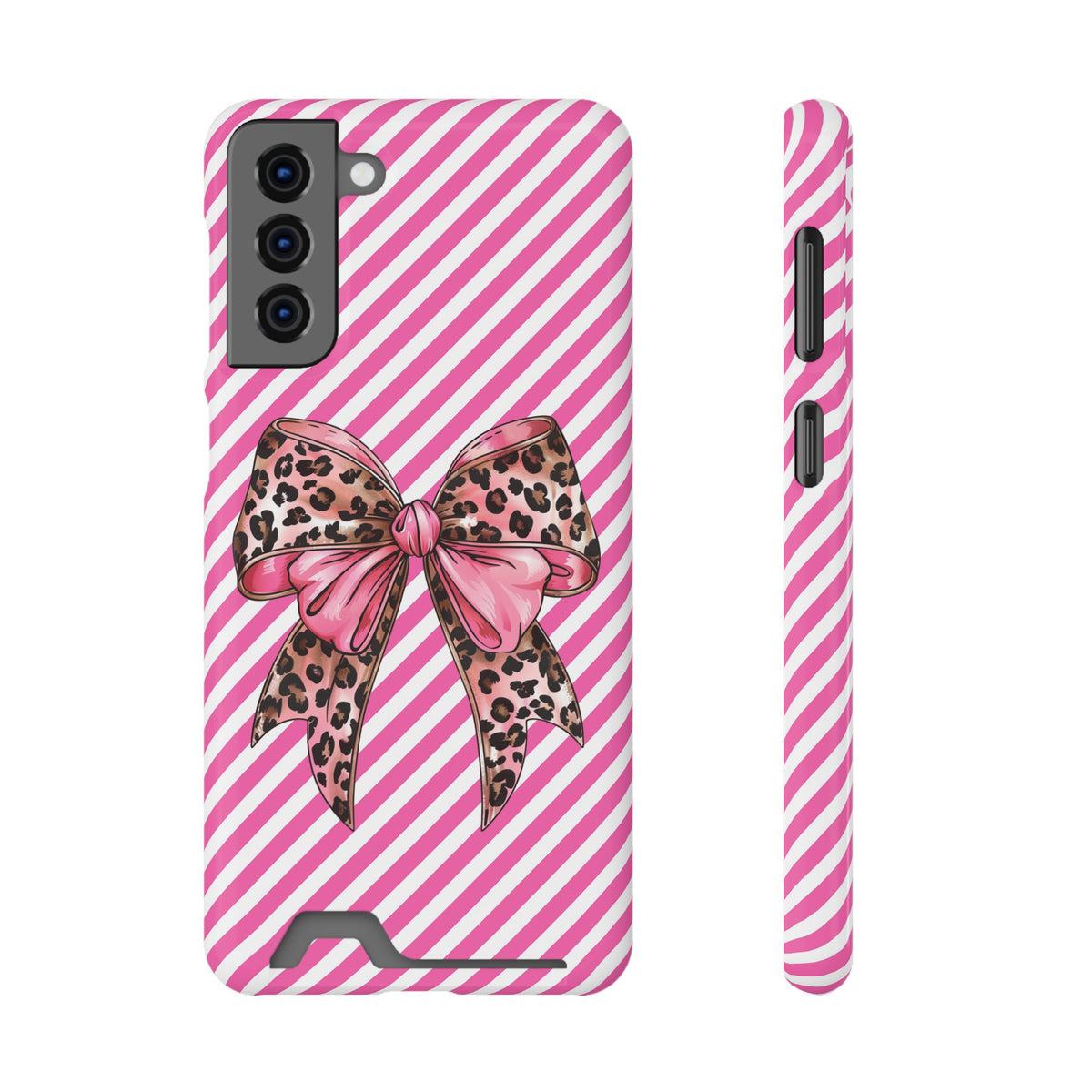 Leopard Bow phone case with card holder for Samsung Galaxy S21 Plus, glossy finish