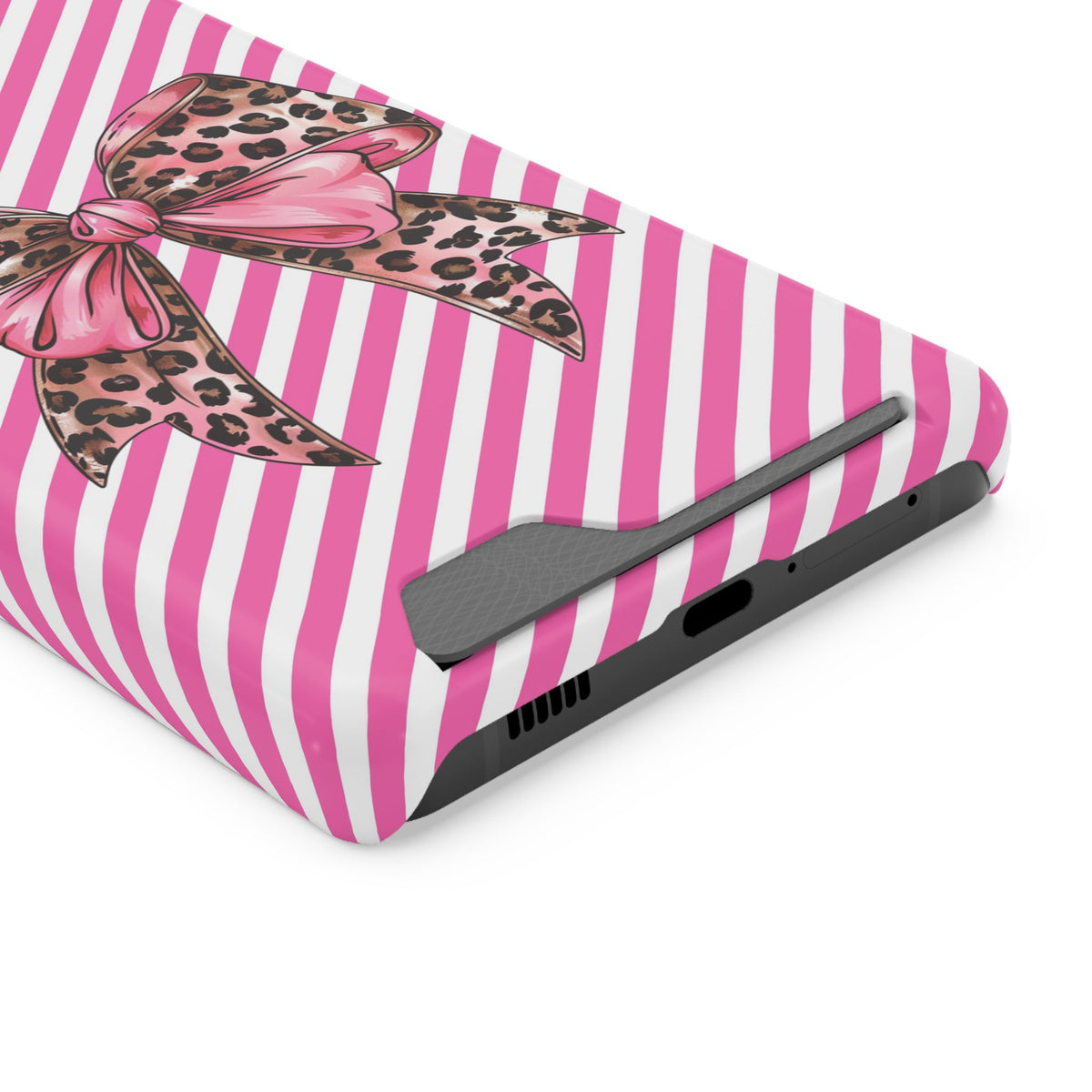 Leopard Bow phone case with card holder for Samsung Galaxy S21 Ultra, glossy finish