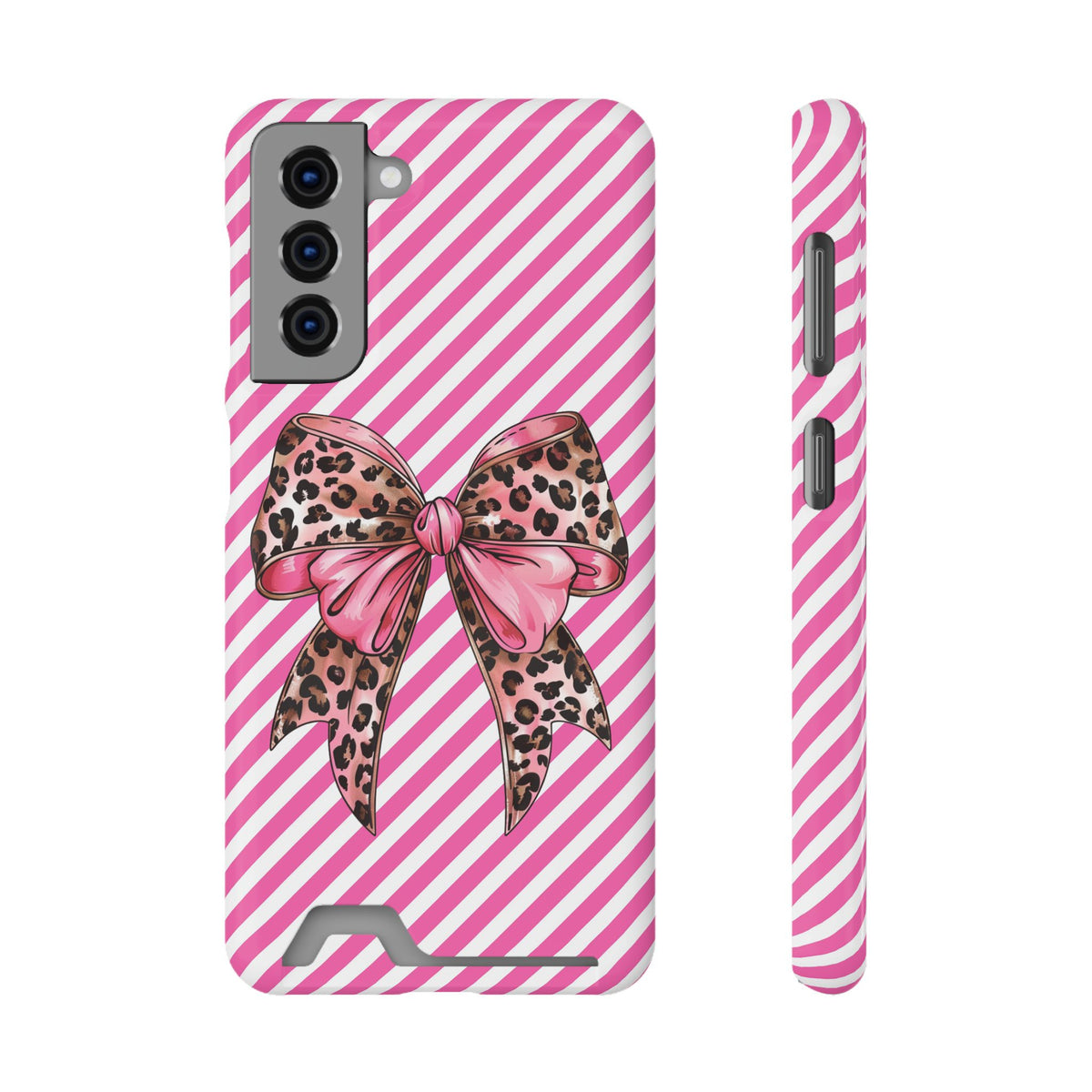 Leopard Bow phone case with card holder for Samsung Galaxy S21, glossy finish