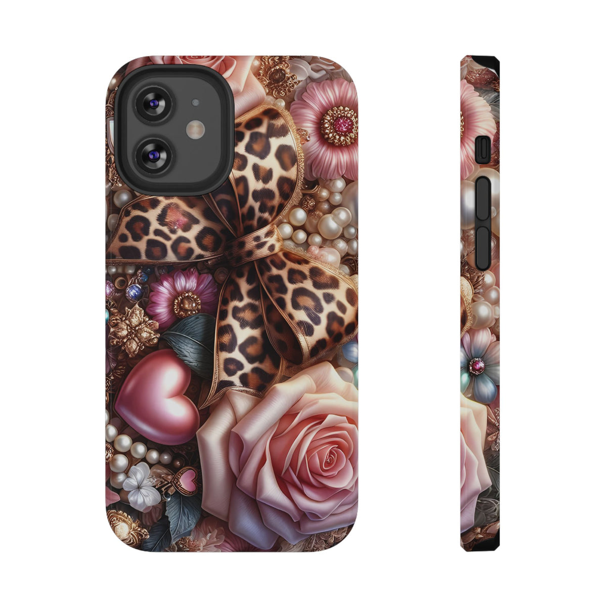 Leopard Rose protective phone case for iPhone 12 Mini, glossy finish
