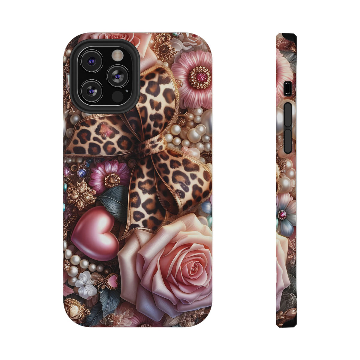 Leopard Rose protective phone case for iPhone 12 Pro, glossy finish