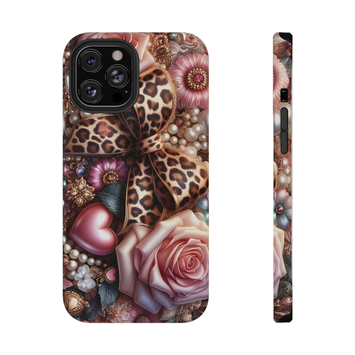 Leopard Rose protective phone case for iPhone 12 Pro Max, glossy finish