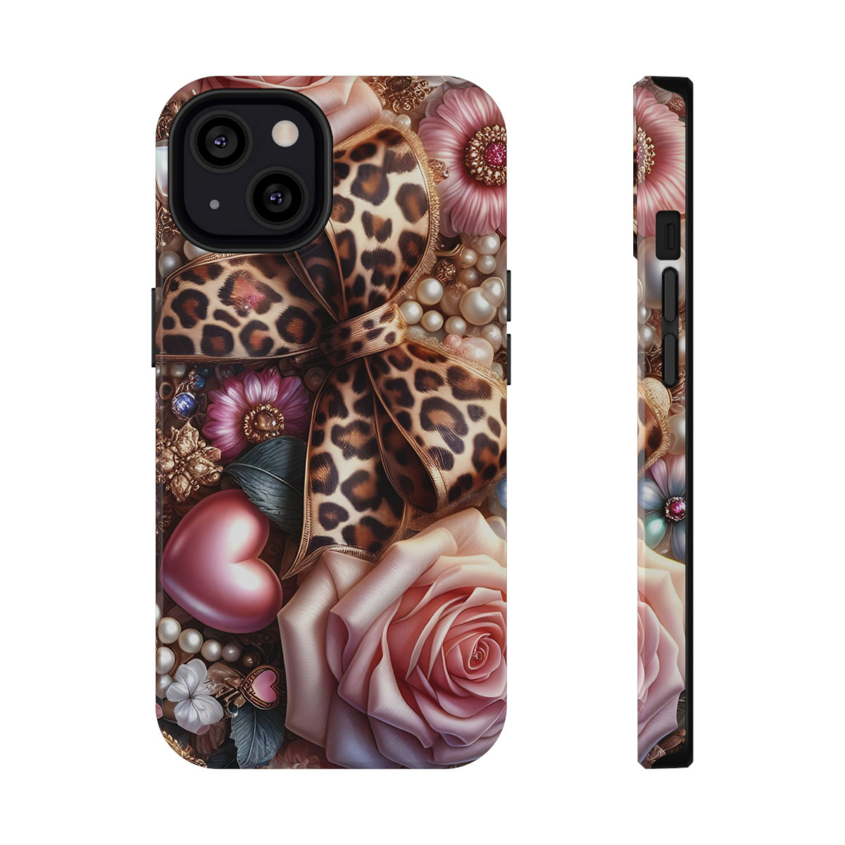 Leopard Rose protective phone case for iPhone 13, glossy finish