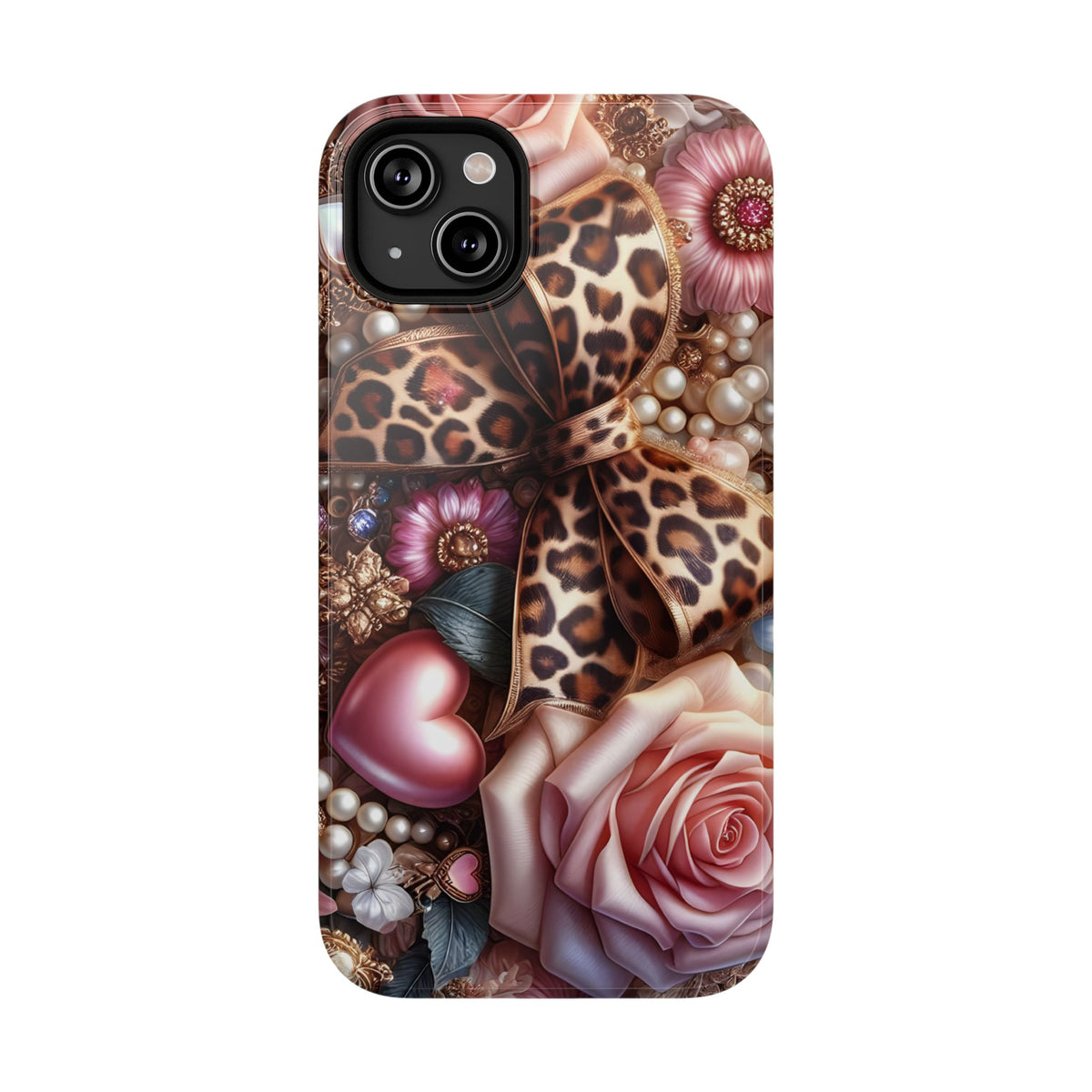 Leopard Rose protective phone case for iPhone 14 Plus, glossy finish