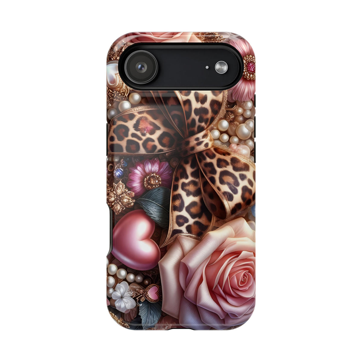 Leopard Rose protective phone case for iPhone 17 Air, glossy finish