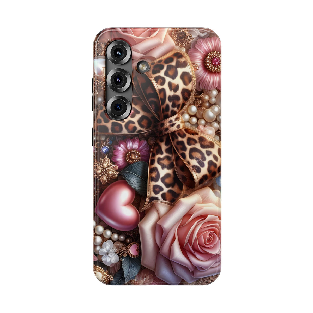 Leopard Rose protective phone case for Samsung Galaxy S25, glossy finish