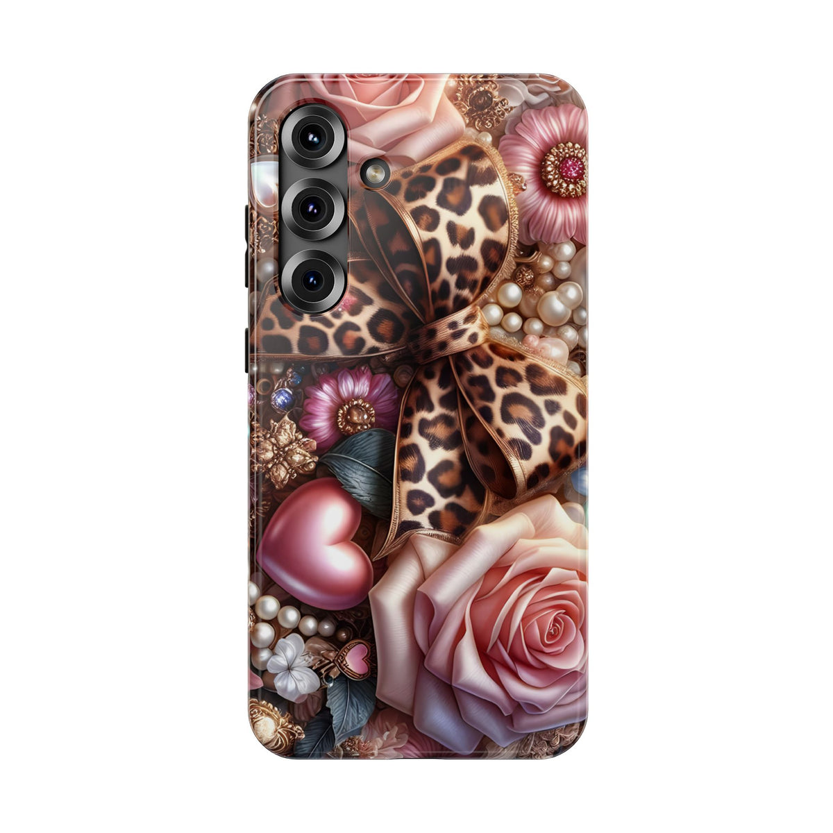 Leopard Rose protective phone case for Samsung Galaxy S25 Plus, glossy finish