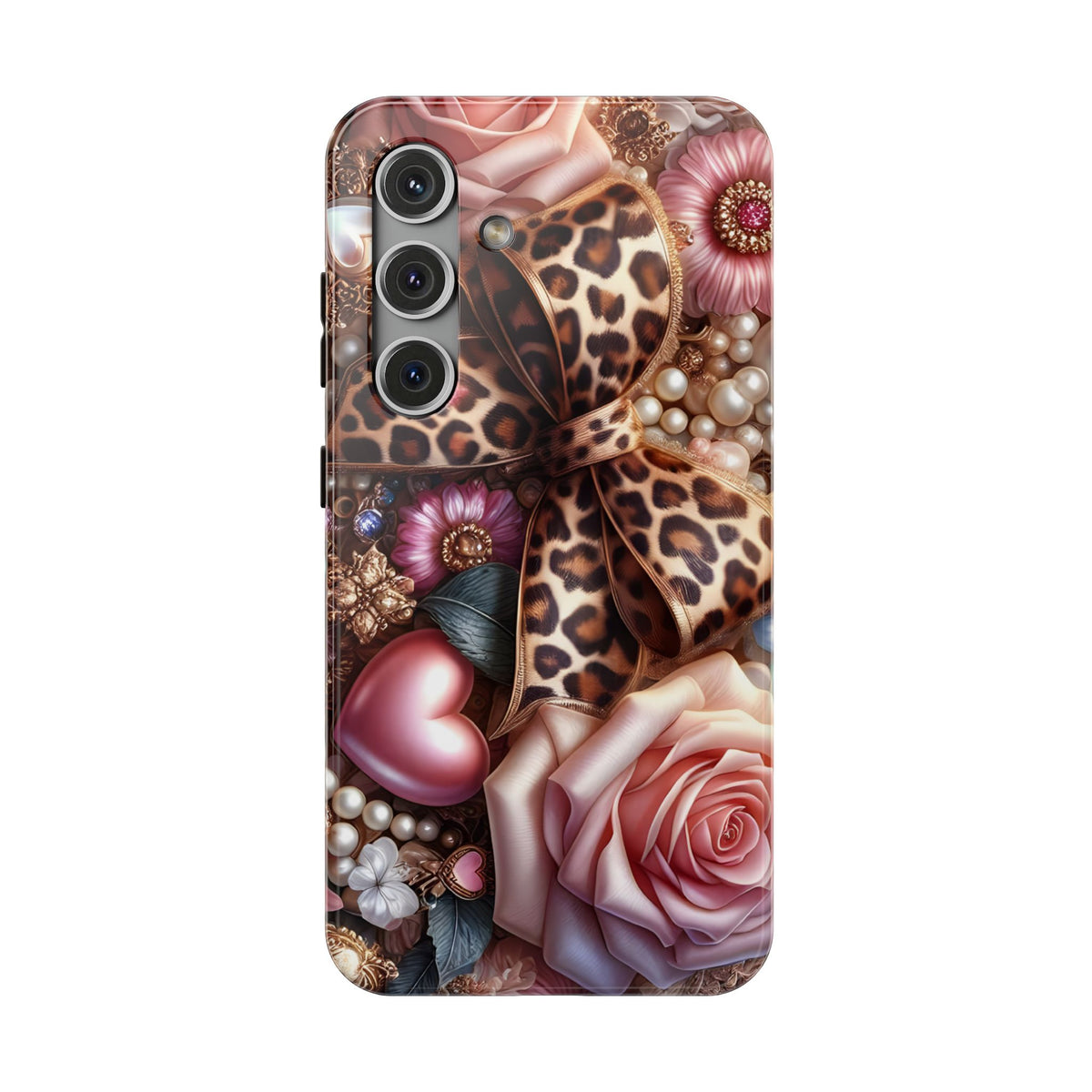 Leopard Rose protective phone case for Samsung Galaxy S24, glossy finish